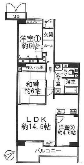 Floor plan. 3LDK, Price 19,800,000 yen, Occupied area 79.64 sq m , Balcony area 12.9 sq m