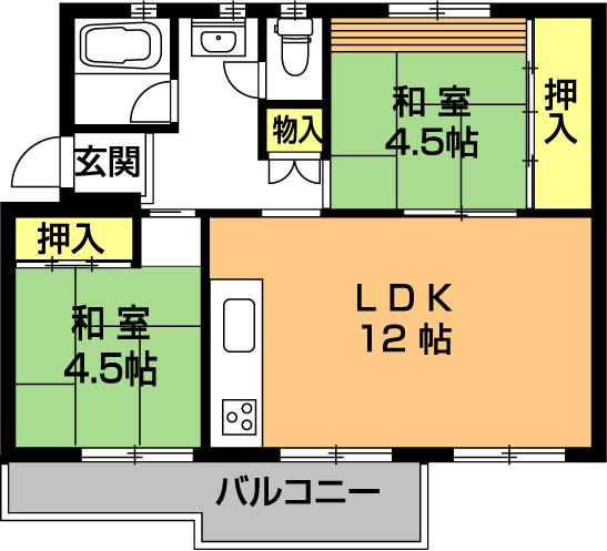 Floor plan. 2LDK, Price 4.5 million yen, Occupied area 54.02 sq m , Balcony area 6.33 sq m