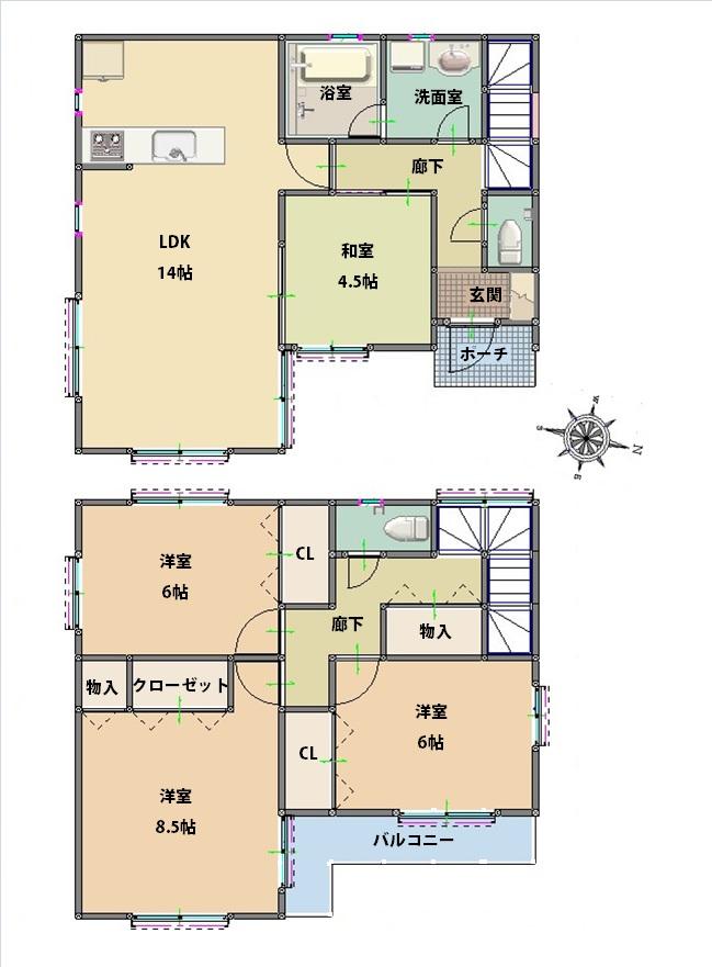 Floor plan. 32,500,000 yen, 4LDK, Land area 107.25 sq m , Building area 98.82 sq m