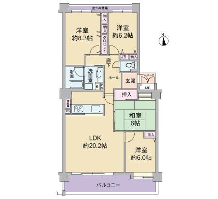 Floor plan. 4LDK, Price 20.8 million yen, Footprint 102.55 sq m , Balcony area 14.4 sq m