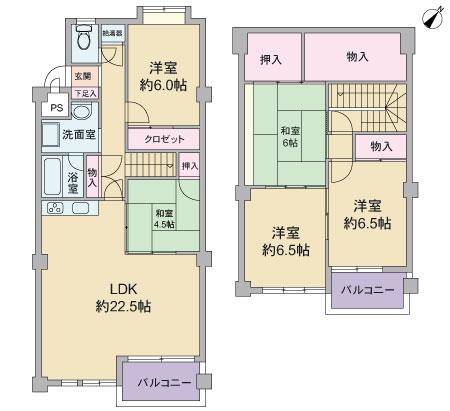 Floor plan. 5LDK, Price 26 million yen, Footprint 120.27 sq m , Balcony area 9.6 sq m