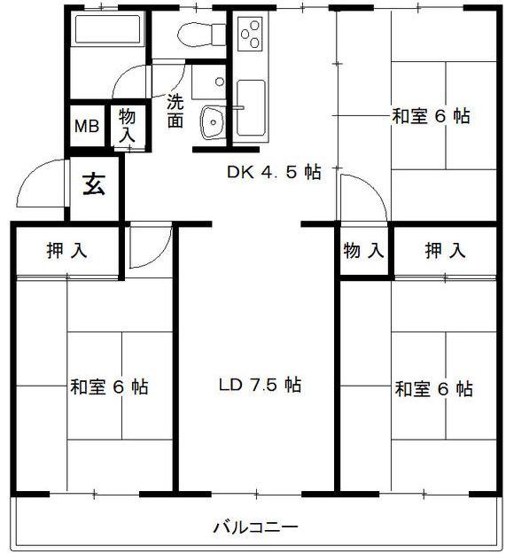 Floor plan. 3LDK, Price 6.3 million yen, Occupied area 65.64 sq m , Balcony area 10.71 sq m