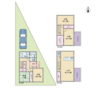 Floor plan. 38,800,000 yen, 4LDK + S (storeroom), Land area 106.56 sq m , Building area 115.83 sq m