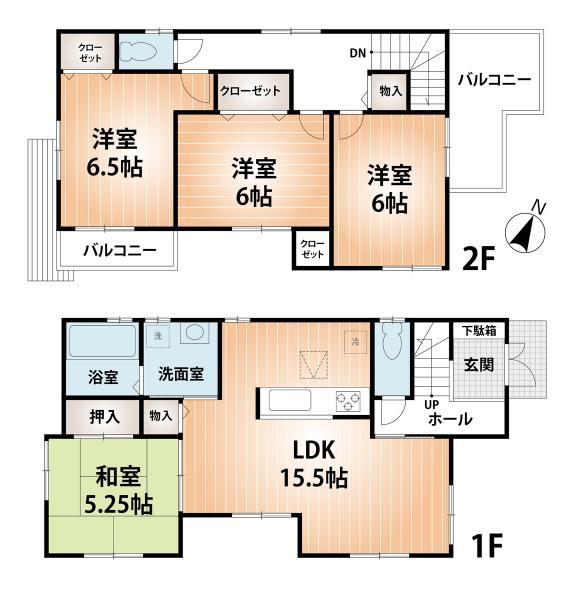 Floor plan. 32,800,000 yen, 4LDK, Land area 100.01 sq m , Building area 94.77 sq m is a wonderful floor plan of all the living room facing south.