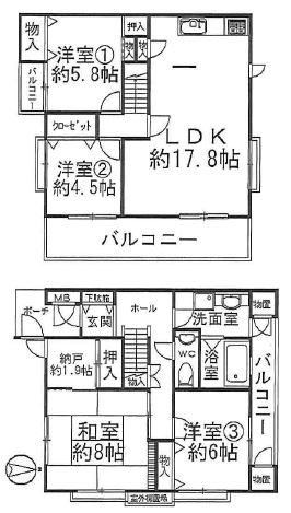 Floor plan. 3LDK + S (storeroom), Price 25,500,000 yen, Footprint 107.95 sq m , Balcony area 18.87 sq m