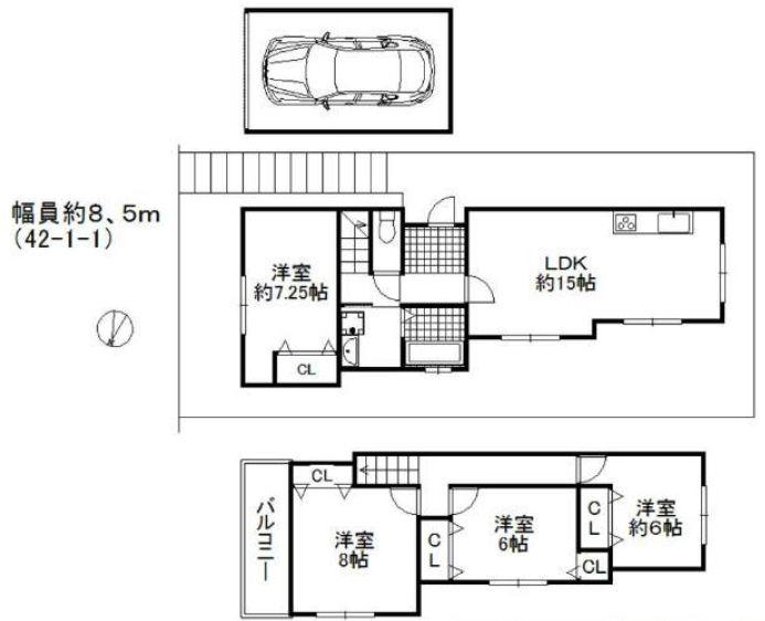Floor plan. 28.8 million yen, 4LDK, Land area 128.4 sq m , A total of two units in the building area 95.17 sq m shutter garage and a plane It is a large one by one in the room Please check views with local. 