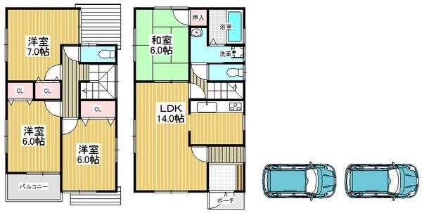 Floor plan. 32,800,000 yen, 4LDK, Land area 117.72 sq m , Building area 91.53 sq m eastward, Is the residence of 4LDK