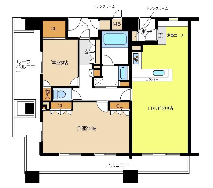 Floor plan. 2LDK, Price 26,800,000 yen, Occupied area 90.55 sq m , Balcony area 17 sq m