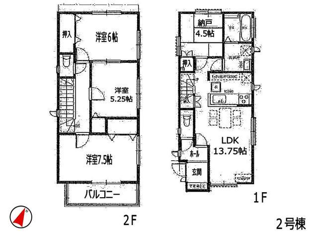 Floor plan. 33,800,000 yen, 3LDK+S, Land area 100.24 sq m , Building area 91.08 sq m Mino Aogein 1-chome between 2 Building floor plan
