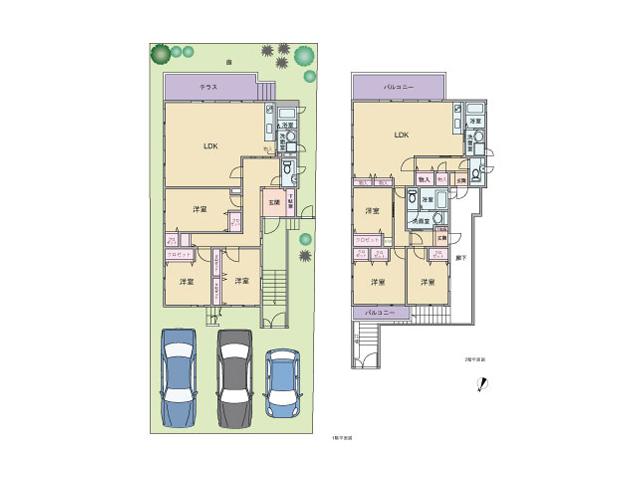 Floor plan. 49,800,000 yen, 6LLDDKK, Land area 243.84 sq m , Building area 195.94 sq m