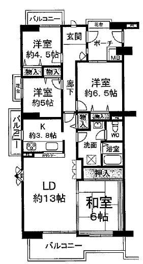 Floor plan. 4LDK, Price 23.8 million yen, Occupied area 97.98 sq m , Balcony area 16.07 sq m