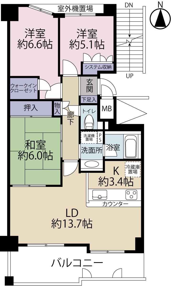 Floor plan. 3LDK, Price 25.6 million yen, Occupied area 75.65 sq m , Balcony area 12.28 sq m