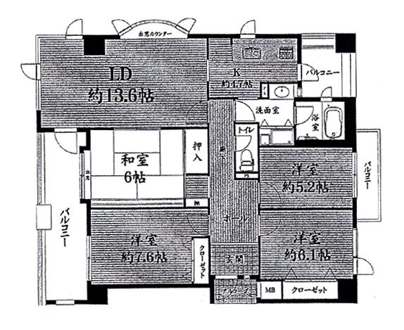 Floor plan. 4LDK, Price 29,900,000 yen, Occupied area 97.12 sq m , Balcony area 19.47 sq m