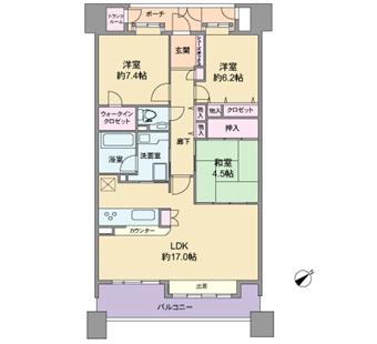 Floor plan. 3LDK, Price 27.5 million yen, Occupied area 98.87 sq m , Balcony area 15.87 sq m