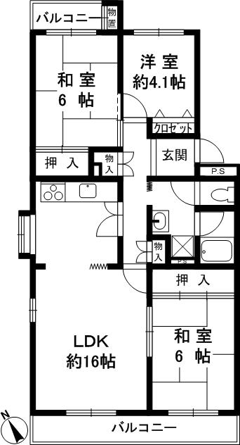 Floor plan. 3LDK, Price 7.3 million yen, Occupied area 77.44 sq m , Balcony area 11.73 sq m