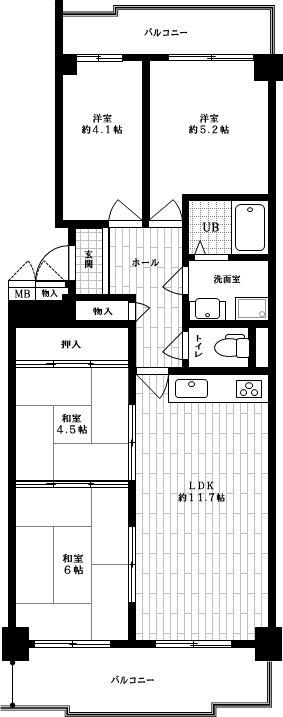 Floor plan. 4LDK, Price 12.8 million yen, Occupied area 69.49 sq m , Balcony area 13.72 sq m