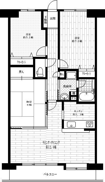 Floor plan. 3LDK, Price 17.8 million yen, Occupied area 71.68 sq m , Balcony area 10.24 sq m