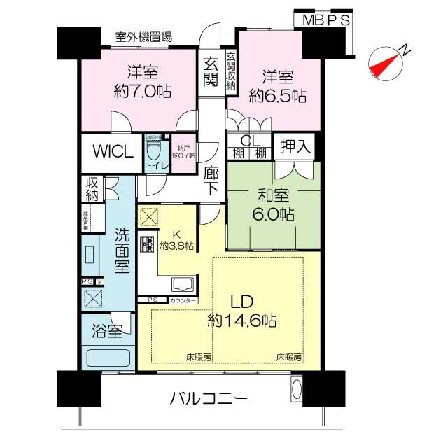 Floor plan. 3LDK + S (storeroom), Price 35,800,000 yen, Occupied area 90.84 sq m , Balcony area 14.58 sq m