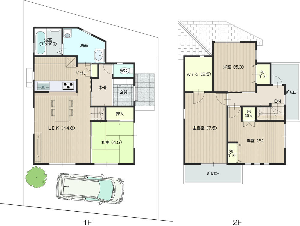 Floor plan. 31,800,000 yen, 4LDK + S (storeroom), Land area 102.49 sq m , Building area 93.98 sq m south living! There is a balcony two sides!