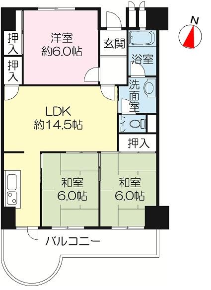 Floor plan. 3LDK, Price 9.5 million yen, Occupied area 69.42 sq m , There is a balcony area 11.76 sq m all room 6 quires more