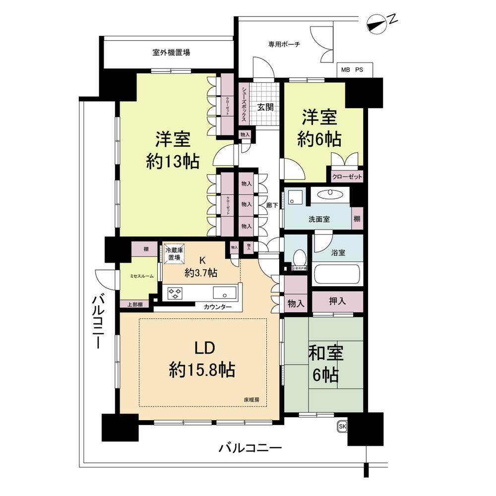 Floor plan. 3LDK, Price 49,500,000 yen, Footprint 101.88 sq m , Balcony area 28.58 sq m