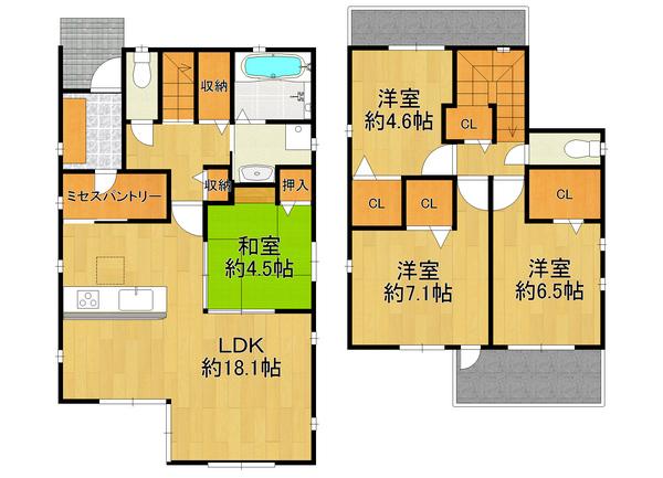 Floor plan. 35,800,000 yen, 4LDK, Land area 125.17 sq m , Building area 105.77 sq m 2 surface (south ・ North) yang per balcony ・ Ventilation good dwelling