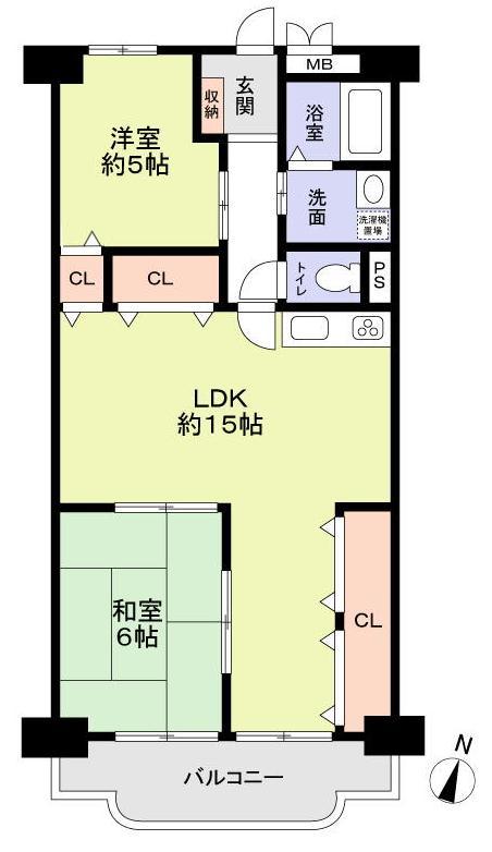 Floor plan. 2LDK, Price 12.8 million yen, Occupied area 62.72 sq m , Balcony area 7.65 sq m