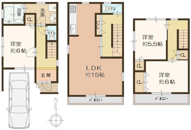 Floor plan. 20.8 million yen, 3LDK, Land area 57.6 sq m , Building area 88.15 sq m   [Floor plan] 