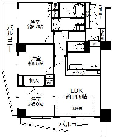 Floor plan. 3LDK, Price 26,900,000 yen, Occupied area 70.32 sq m , 2 side balcony of balcony area 20.3 sq m southwest angle room! ! It is very bright room!