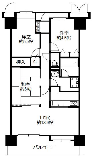 Floor plan. 3LDK, Price 15.5 million yen, Occupied area 66.01 sq m , Balcony area 11.97 sq m easy-to-use 3LDK type