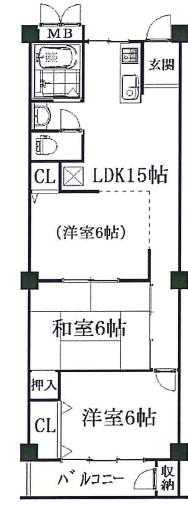 Floor plan. 3LDK, Price 8.8 million yen, Occupied area 53.67 sq m , Balcony area 3.6 sq m