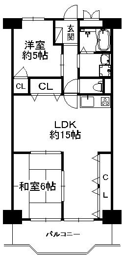 Floor plan. 2LDK, Price 12.8 million yen, Occupied area 62.72 sq m , Balcony area 7.65 sq m LDK about 15 Pledge