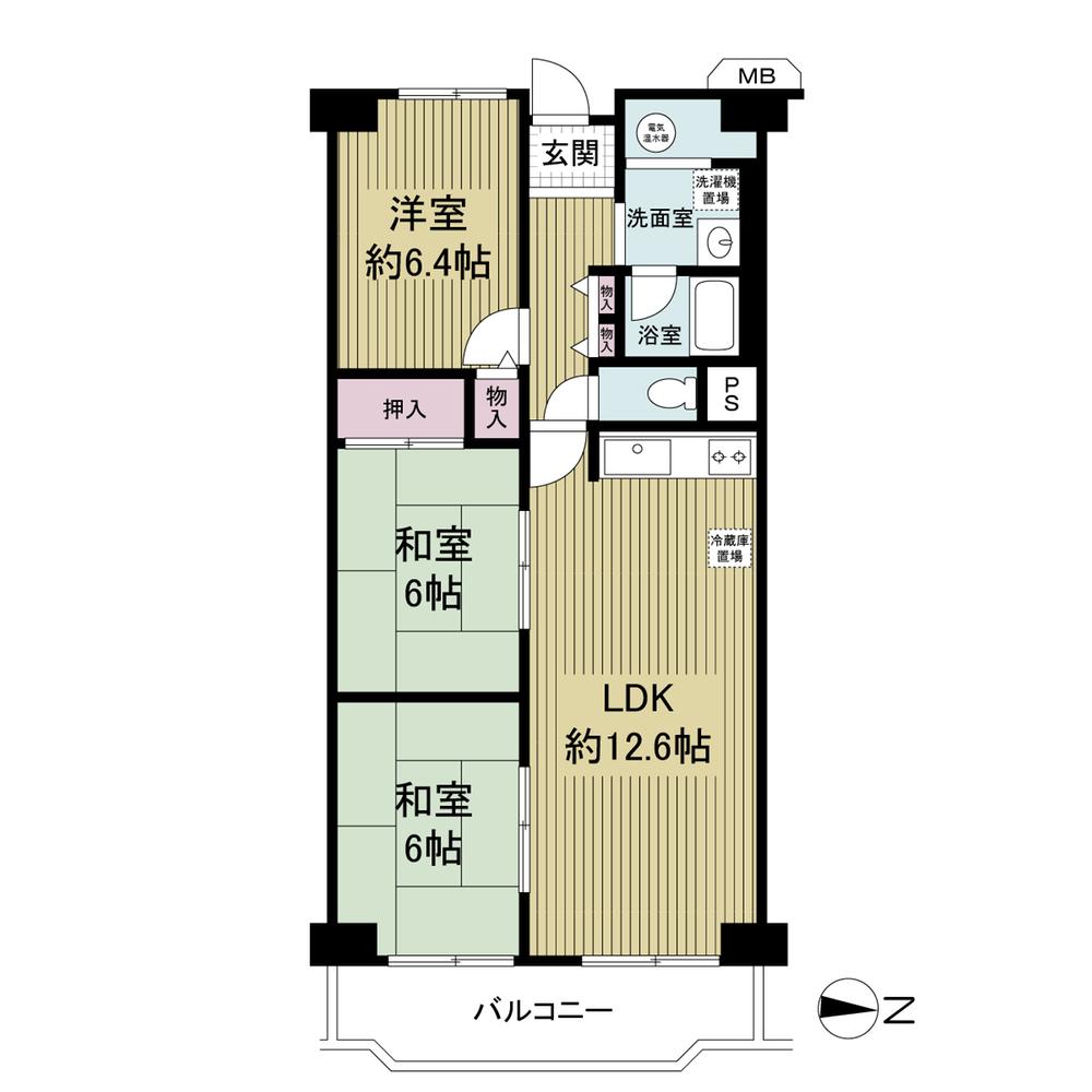 Floor plan. 3LDK, Price 12.8 million yen, Footprint 71.6 sq m , Balcony area 8.49 sq m