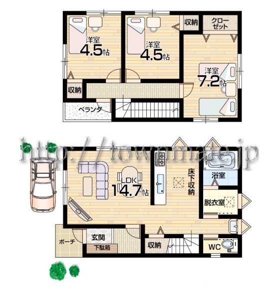 Floor plan. 19,800,000 yen, 3LDK, Land area 68.26 sq m , Building area 76.5 sq m Floor