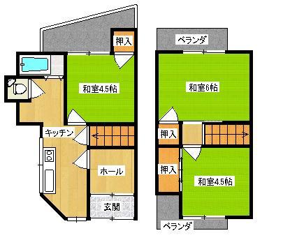 Floor plan. 4.5 million yen, 3K, Land area 67.84 sq m , Building area 93.01 sq m floor plan