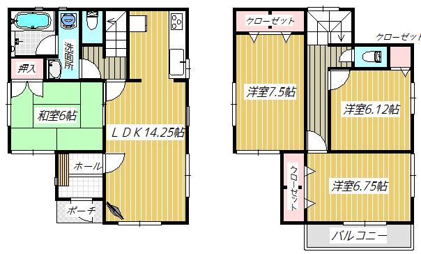 Floor plan. (1 Building), Price 28.8 million yen, 4LDK, Land area 96.6 sq m , Building area 94.56 sq m