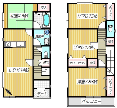 Floor plan. (3 Building), Price 27,800,000 yen, 4LDK, Land area 104.71 sq m , Building area 95.57 sq m