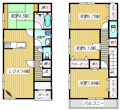 Floor plan. (3 Building), Price 27,800,000 yen, 4LDK, Land area 104.71 sq m , Building area 95.57 sq m