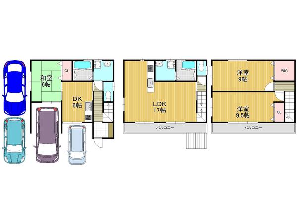Floor plan. 39,800,000 yen, 4LDK, Land area 100.01 sq m , Building area 122.85 sq m all room 6 tatami mats or more, Families gather living is available in a 17 tatami mats! 