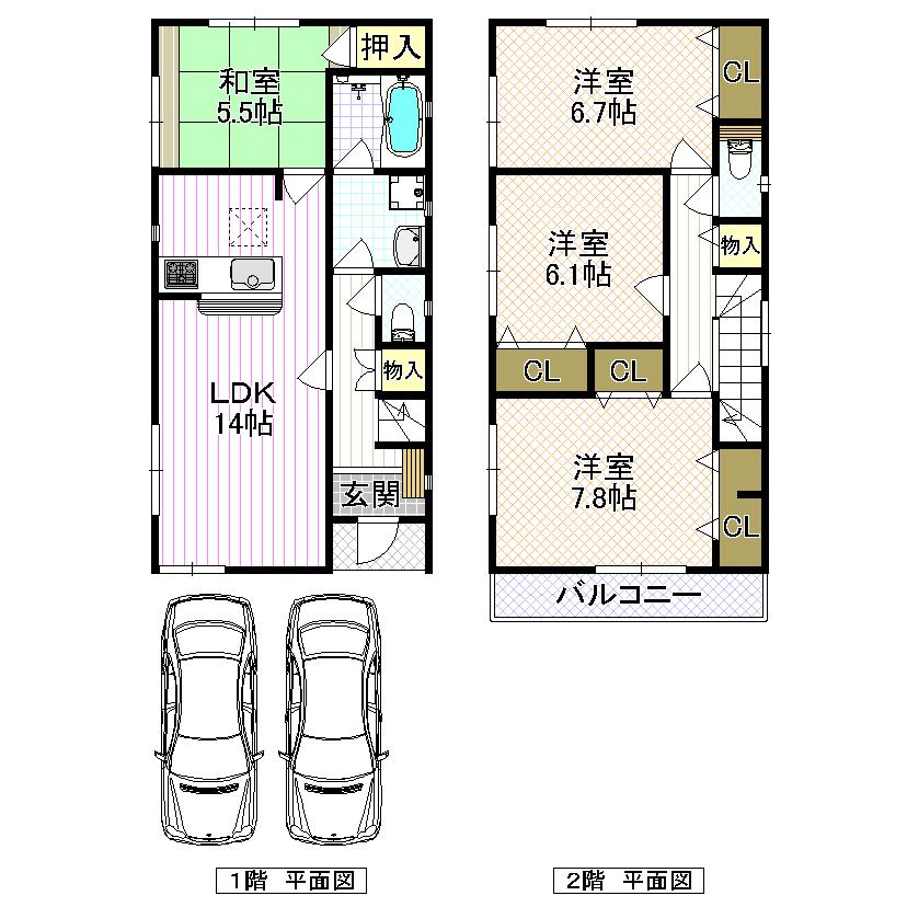 Floor plan. (No. 3 locations), Price 27,800,000 yen, 4LDK, Land area 104.74 sq m , Building area 95.57 sq m