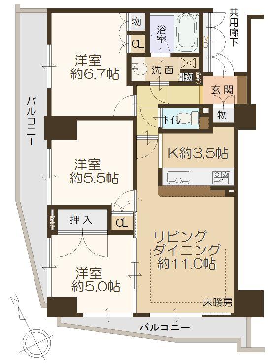 Floor plan. 3LDK, Price 26,900,000 yen, Occupied area 70.32 sq m , Balcony area 20.3 sq m   [Floor plan]