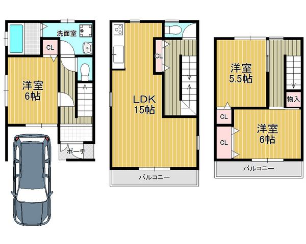 Floor plan. 20.8 million yen, 3LDK, Land area 88.15 sq m , Building area 57.6 sq m