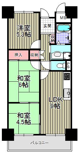 Floor plan. 3DK, Price 10.8 million yen, Occupied area 56.62 sq m , There is a sophisticated living color on the balcony area 9.55 sq m comfort and emotional