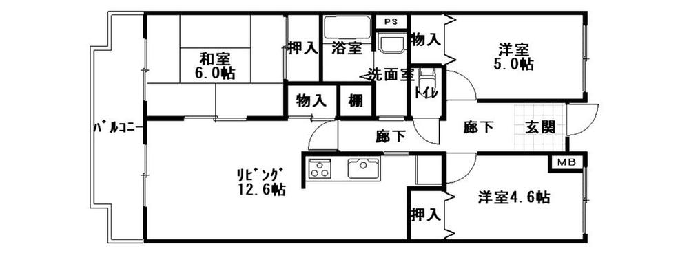 Floor plan. 3LDK, Price 11 million yen, Occupied area 65.82 sq m , Balcony area 7.49 sq m