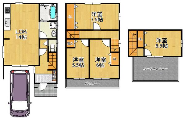 Floor plan. 23.8 million yen, 4LDK, Land area 72.74 sq m , Building area 98.21 sq m