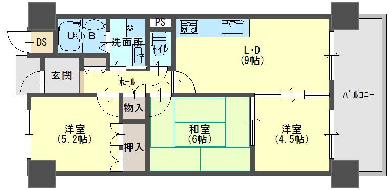 Floor plan. 3LDK, Price 12.8 million yen, Footprint 53.8 sq m , And it has become a good floor plan and easy to use as looking at the balcony area 9.55 sq m Floor! Also it has become possible that you use to remove the door of the room and the room