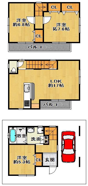 Floor plan. 25,800,000 yen, 3LDK, Land area 54.73 sq m , Building area 98.14 sq m 2014 January scheduled to be completed! !