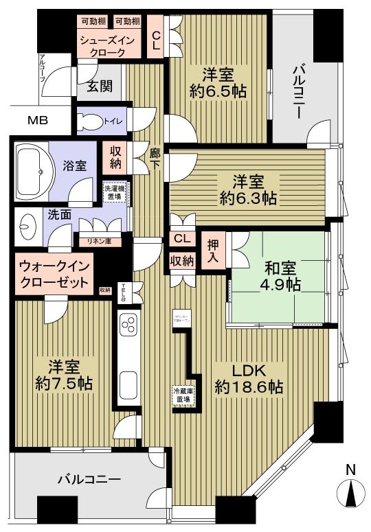 Floor plan. 4LDK, Price 38,800,000 yen, Occupied area 98.36 sq m , Balcony area 14.95 sq m