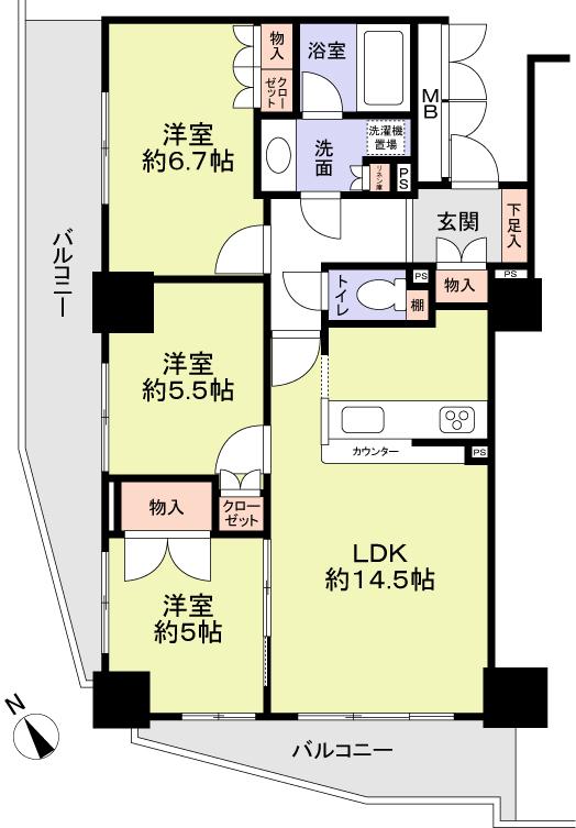 Floor plan. 3LDK, Price 26,900,000 yen, Occupied area 70.32 sq m , Balcony area 20.3 sq m