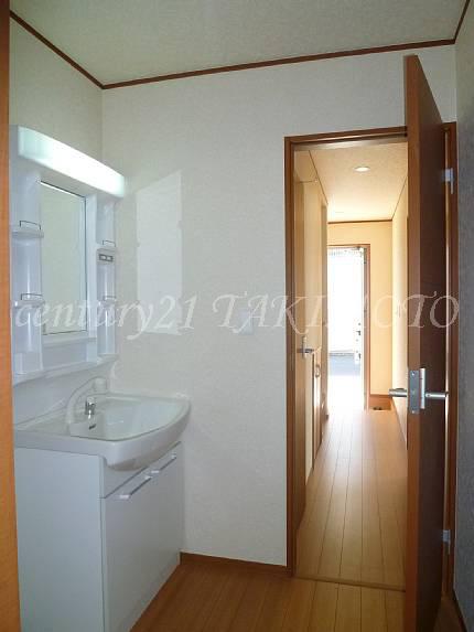 Wash basin, toilet. Convenient Shampoo dresser.